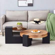 Modern, Simple Round Side Table With Two Levels – Transparent Grey Glass Top And Black MDF In An L-Shape. Marble-Effect Tabletop. Disassemblable Design For More Flexible Room Use. - 木頭 - 查看 3