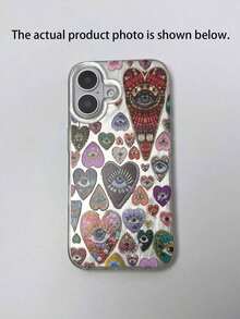Heart 1pc 2D Feather & Rhinestone Eye Pattern TPU Shockproof Phone Case, Compatible With Apple17 16, 15, 14, 13, 12, 11 Pro Max Waterproof Anti-Fall Scratch Resistant - 款式2(1pc) - 查看 5