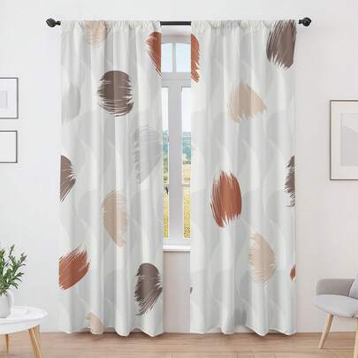 2pcs Nordic Style Abstract 2D Printed Curtains, Simple Semi-Blackout For Living Room & Bedroom, Cozy & Comfortable Home Decor