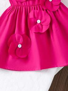 1pc Toddler Girls' Cute Flutter Sleeve Lightweight Summer Dress - Hot Pink - View 5