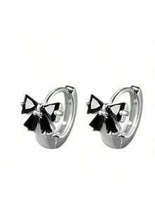 1 Piece Of Sterling Silver New Black Bow Earrings For Women With Micro-Inlay Design Classic Fashion Temperament Sweet Earrings