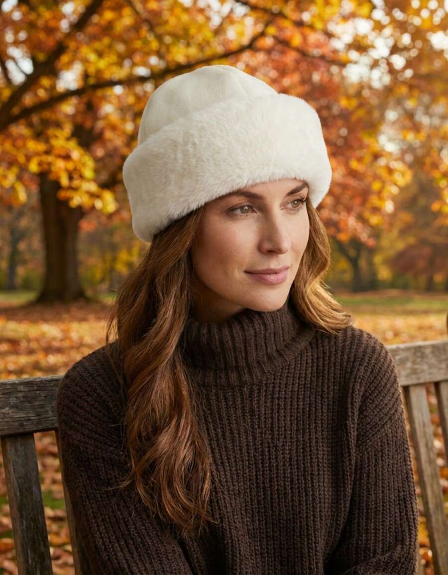 Women's Winter Plush Beanie, Soft Style, Limited Edition, Casual, Fluffy Polyester Faux Fur, Contrast Beanie, Nightwear, Holiday, Home, Daily, Autumn/Winter - Natural - 查看 1