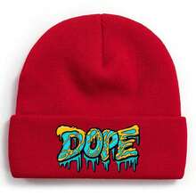 1pc Abstract Drip Text Art 'DOPE' Winter Wool Hat| Unisex Soft Warm Knitted Hat, Ski Sock Cuff Liner, Acrylic Fabric - màu đen - Xem 3
