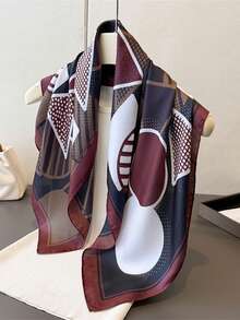 1pc Bandana Geometric Aesthetic New Scarf Square Shawl High-End Neckerchief Headscarf Scarf For Women, 70x70cm - Multicolor - View 8