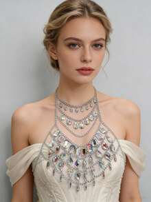 奢华几何造型身体链套装，适合节日派对和音乐节——包含一条颈链和一条腰链，采用UV涂层塑料和铝合金材质。 - 彩色 - 查看 7