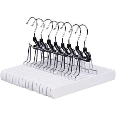 10 Pack White Wooden Pants Hangers, Wood Clamp Hangers With Non Slip Padded Velvet, Jeans/Slacks Hangers Hair Extension Hangers For Skirts, Trousers, Wigs (White, 10),39828773