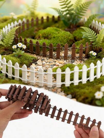 1pc Mini Wooden Fence, 90cm/35.4in, Suitable For Fairy Garden Miniature Landscape Potted Plant Decor, Applicable For Home, Room, Garden, Fairy Garden, Christmas Village Accessories, Miniature Garden Decor, Wooden Fence, Suitable For Christmas Doll House, Mini Village Landscape, Home Plant Pot DIY 3D Model Project