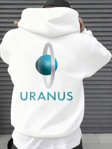 Uranus Planet With Rings Design Printed Hoodie AutumnWinter Fashion Mens Clothing - 白 - 查看 1