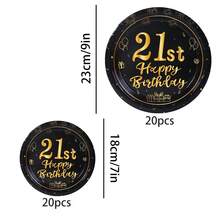 10pcs/20pcs/40pcs/50pcs 21st Birthday Decorations Unisex, 21st Happy Birthday Black Gold 7" And 9" Paper Plates Tableware Suitable For 21st Birthday Party For Women And Men, 21st Birthday Dessert Plate 21 Years Retro Style 21st Birthday Decor - Multicolor - View 11
