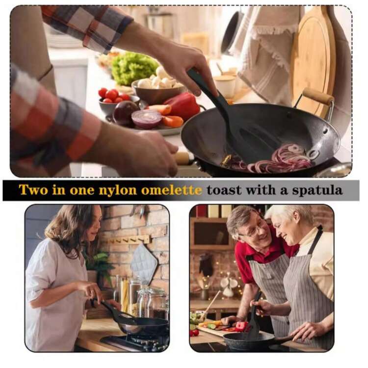 1pc 2-In-1 Flip Spatula Tongs, Nylon Non-Stick Coating Egg Flipper, Kitchen Restaurant Multi-Purpose Cooking Tool For Pancake Fish French Toast Omelet - Multicolor - View 6