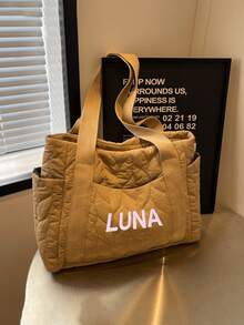 1pc Embroidered Customized Zodiac Sign Women Tote Bag, Large Capacity Travel Backpack, Personalized Name Customization, Zipper Closure, Thick Padding, Minimalist & Versatile, Casual Commute, Perfect Gift - Multicolor - View 4