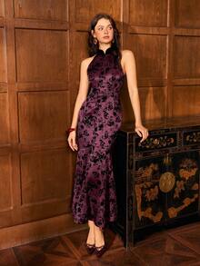 Faeriesty Women's Modern Backless Cheongsam - Sleeveless Fishtail Hem Qipao Dress With Luxurious Embroidery, Suitable For Galas, Red Carpet Events, Cultural Festivals And Formal Occasions - Burgundy - View 7