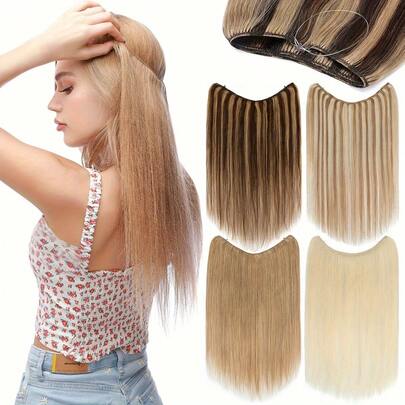 Lucking Hair Wire Hair Extensions,Invisible Wire Hair Extensions Short Natural Black Hair Extensions Real Human Hair 16inch Direct Fish Line Hair Extensions For Women