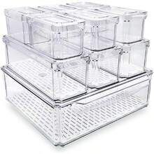 10-Pack Clear Fridge Organizer Bins With Lids & Drainage Holes, Stackable Container Set,   Plastic Refrigerator Storage Containers For Food, Fruits, Vegetables, Meats (Multi-Purpose) - 預設 - 查看 1