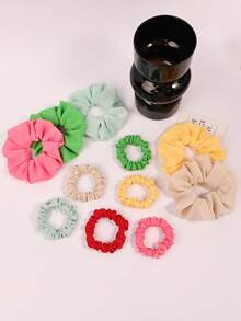 12pcs Chiffon Scrunchies Set, Ponytail Holders, Hair Ties, Hair Accessories, Multicolor, Suitable For Spring, Summer, Casual Wear ,Scrunchy Hair Ties - Multicolor - View 6