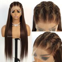 8-34英寸直发蕾丝前假发，13x4高清蕾丝前假发，混合发丝，预先拔毛，女士200%密度直发假发，带婴儿发 - S4 - 查看 2