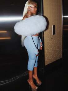 Women's Street Party Fashion Creative Street  Plush Stitching Tight Navel Jumpsuit - Màu xanh lam - Xem 2