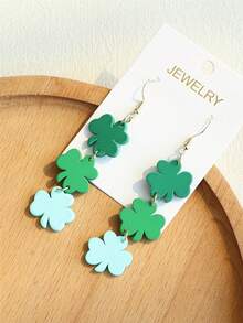 1 Pair Women's St. Patrick's Day Clover Teardrop Acrylic Dangle Earrings, Cute & Elegant For Holiday Party