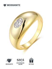 Nhẫn Moissanite bạc 925 cao cấp dành cho nữ, không gây dị ứng, thích hợp làm nhẫn đính hôn/cưới, quà tặng ngày Valentine/sinh nhật, hộp quà chống oxy hóa. - Vàng - Xem 1