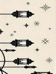 1 Stück, Ramadan Grüße, helle Polyesterstoff, Feiertags-Tischdecke, geeignet für Küche und Restaurant, Feiertags-Party Dekoration, Tischläufer Dekoration - Schwarz und Weiss - Übersicht 8