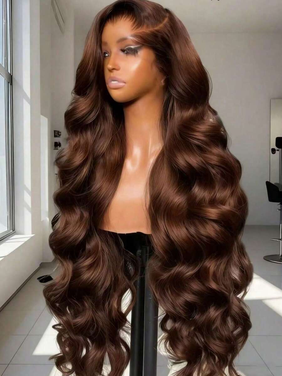 30 Inch Chocolate Brown Lace Front Wig 250 Density 13x4 HD Body Wave Human Hair Wig For Women With Baby Hair Glueless Human Hair Wig Brazilian Virgin Human Hair Wig Dark Brown Colored 13x4 Lace Frontal Wigs For Women Human Hair Pre Plucked - S4 - 查看 1