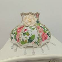 Creative Red Rose Princess Lampshade With Pendant Beads, Fabric Lampshade With Arched Fixing Stand, Fabric Printed Lampshade (Lampshade Only, Lamp Base Not Included) - White and Red Rose Lampshade - View 12