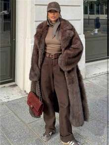 Winter New Lazy Wind Fox Fur Coat Imitation Fur Brown Long Street Women's Coat - 棕色 - 查看 2