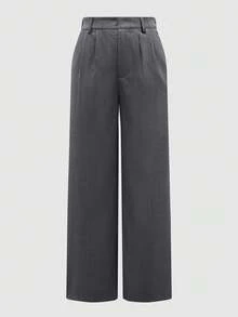 复古高腰阔腿西装裤，宽松显瘦直筒裤，休闲通勤日常百搭，适合春秋季穿着 - 淺灰色 - 查看 7