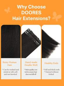 DOORES 7片装夹式接发片，100%真人发，自然黑色，14-16英寸，115克，Remy接发片，隐形直发，浓密丝滑，蓬松自然，柔软顺滑，适合头发稀疏的男女，冬季圣诞节角色扮演/校园/约会之夜。 - S1B - 查看 8