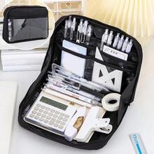 56 PCS Aesthetic Schoolsss Supplies With Large Pencil Case, 24 Double Brush Marker Pens, 5 Black Ink Gel Pens, 6 Macaron Pencils, 4 Sharpeners, Sticky Notes, Ruler, Erasers, Stationery Gift - 黑色的 - 查看 4