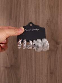 6-18 Pieces Of Women's Silver Fashion Earrings Set, Immortal Flower+Mount Taishan Stone Vertical Grain Water Drop+C-Shaped Fashion Retro Creative Design, Women's Personalized Daily Party Wear Date And Holiday Earrings Exquisite Holiday Gifts - Silver - View 4