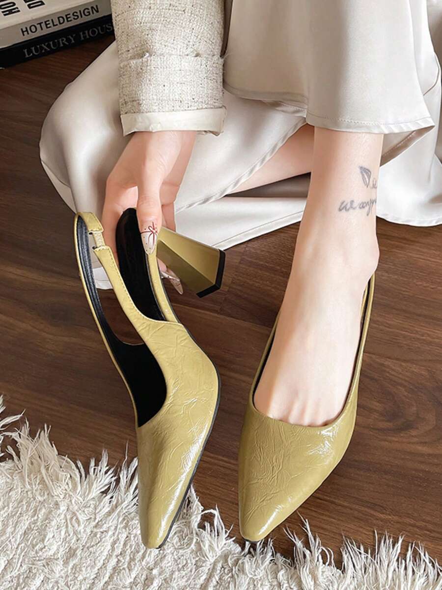 Tacones altos para mujer, zapatos elevados de moda con elegante estilo europeo, aumentan la longitud de las piernas, sandalias de tacón grueso de uso diario con clase - Verde Oliva - Ver 1