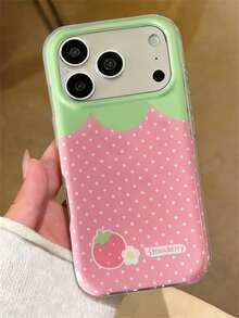可爱甜美草莓波点粉色果冻手机壳，兼容 17 Pro Max、17 Pro、17、16 Pro Max、16 Pro、16、16、15 Pro Max、15 Pro、14 Pro Max、14 Pro、13、12 Pro Max、11、16、15、14 Plus，可爱创意防震保护后盖 - 粉色 - 查看 2