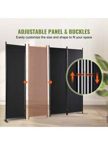 4 Panel Room Divider, 5.6ft High Room Dividers And Folding Privacy Screens, Fabric Partition Room Dividers For Office, Bedroom, Dining Room, Study, Freestanding - Black - View 4