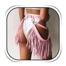 Cowgirl Fringe Belt Black Tassel Belts Cowgirl Accessories Leather Harness Waist Costume Accessory For Women - 粉色 - 查看 1