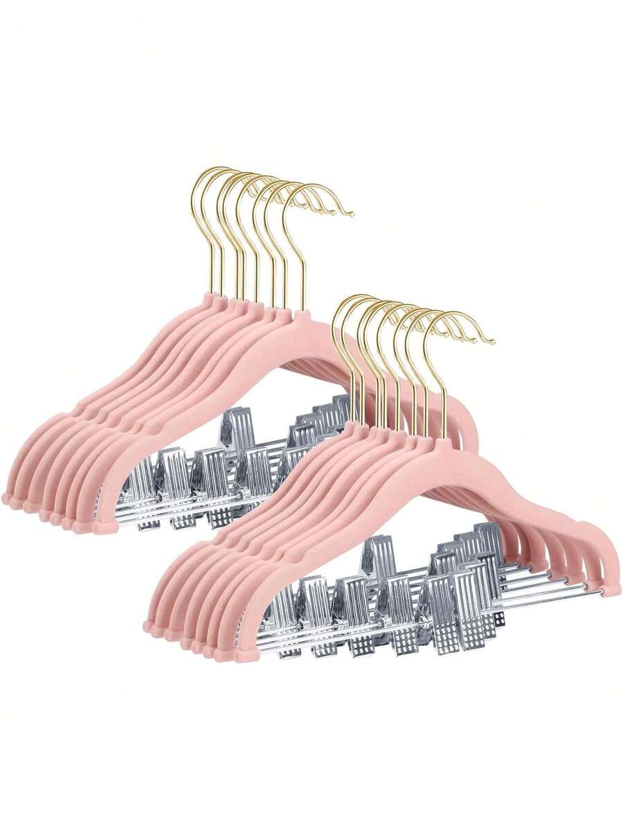 Hangers 14 Pack With Clips - Non-Slip Heavy-Duty Hangers For Shirts, Pants, Skirts, Dresses, Jackets, Coats - Pink (Gold Hook),39830297 - 粉色 - 查看 1