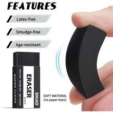 Black Erasers, 12 Pack Block Pencil Erasers U2013 Smudge - Latex - Art Erasers Adults Artists, Clean Erase School, Homework, Office Drawing - 黑色 - 查看 4