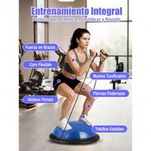 JCH-Disco de Equilibrio 46cm Media Pelota de Equilibrio con Bomba Pelota de Yoga 25cm y Banda Elástica Kit 3-en-1 para Fitness en Casa Yoga y Pilates [Azul] - Azul - Ver 3