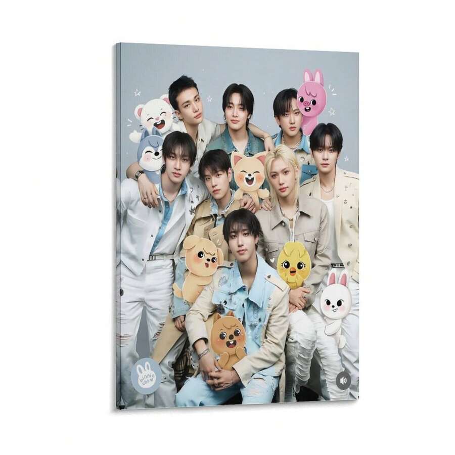 Framed Stray KPOP Boy Group Poster Canvas Wall Art Wall Hanging Birthday Party Background Banner For Living Room Bedroom Dorm Decoration - Multicolor - View 1