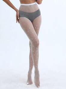 1/2 Cặp Vớ Lưới Bóng Gợi Cảm, Quần Tất Eo Cao Đính Đá Rhinestone, Quần Tất Dự Tiệc Polyglass Cho Nữ Ngày Lễ Tình Nhân Ngày Lễ Tình Nhân - trắng - Xem 5