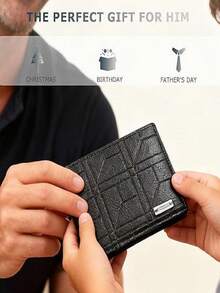 1 Piece Black Slim RFID-Blocking Men's Wallet - Ultra-Thin Lightweight Premium Vegan Leather Bifold Wallet With Multiple Card Slots, ID Window And Cash Storage For Business, Travel, Daily Commute, Minimalist Carry And Gift Giving - Stylish Mens Billfold For Men And Teens - Black - View 7