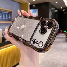 Sequins,Diamond Luxury Electroplated Phone Case With Wave Pattern, Shock-Proof, Dust-Proof, Thick Edges, Suitable Compatible With Iphone 17 Pro Max, Galaxy S24 Ultra/S24 Plus/S24, S23 Ultra/S23 Plus/S23, S22 Ultra/S22 Plus/S22, S21 Ultra/S21 Plus/S21 FE, S20 Ultra/S20 Plus/S20 FE, OPPO A5x/C1 2 3 4 5 6 7 8 9, OPPO 9 8 7 6 5 4 3 2 1 - Black - View 4