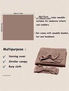 3pcs/Set Upgraded 1-6 Months Baby Swaddle Blanket Set, Newborn Swaddle Wrap Jacquard Blanket Set With Bowknot Headband, Unisex Baby Shower Gift, All Season