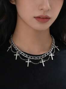 Women's Minimalist Hip-Hop Fashion Rivet/Cross/Skull Pendant Necklace (Gift Box Not Included) - Bright White - View 4
