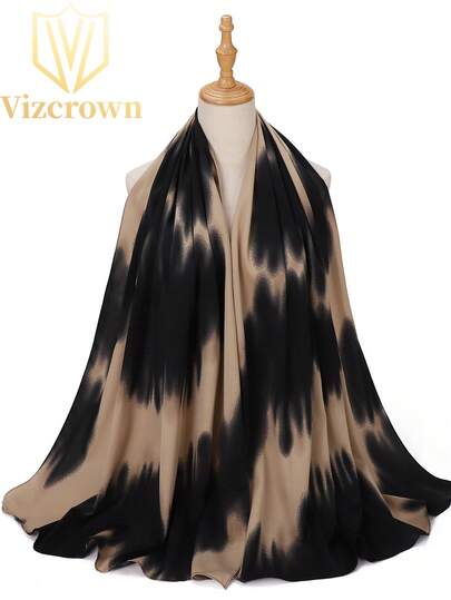 Dreammy Collection VizCrown Brand Scarf - Fashionable Women's Plant-Dyed Tie-Dye Gradient Print Satin Print High-Quality Daily Wear Muslim Hijab Scarf Shawl