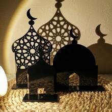 3 Pcs Eid Party Table Centerpieces, Middle Eastern Style Centerpieces, Ramadan Moon Tower Set, Ramadan Table Sign, Three-Dimensional Castle Acrylic Mirror Table, Festive Home Decoration Tabletop Ornaments, Ramadan Supplies, Study Decoration