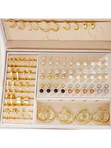 105件/套 时尚简约混搭首饰套装，适合日常佩戴、派对、节日、婚礼、度假、情人节、送给女友/闺蜜的礼物（无包装盒） - 彩色 - 查看 1