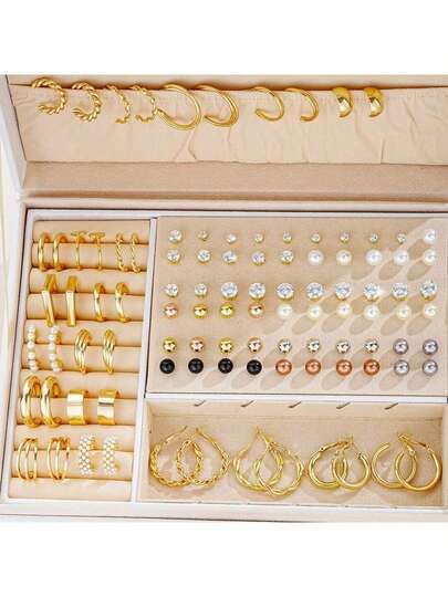 105件/套 时尚简约混搭首饰套装，适合日常佩戴、派对、节日、婚礼、度假、情人节、送给女友/闺蜜的礼物（无包装盒）