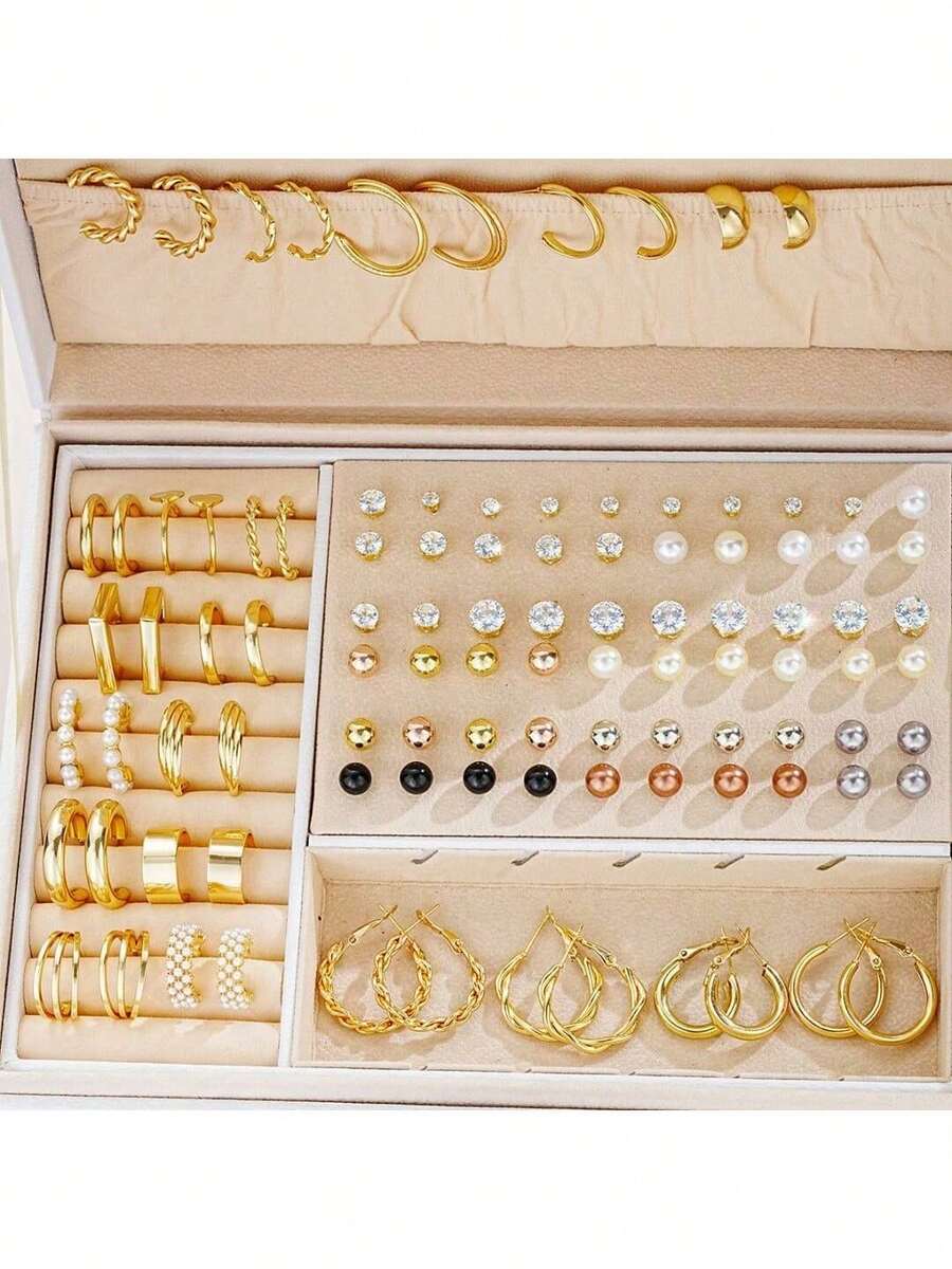 105件/套 时尚简约混搭首饰套装，适合日常佩戴、派对、节日、婚礼、度假、情人节、送给女友/闺蜜的礼物（无包装盒） - 彩色 - 查看 1