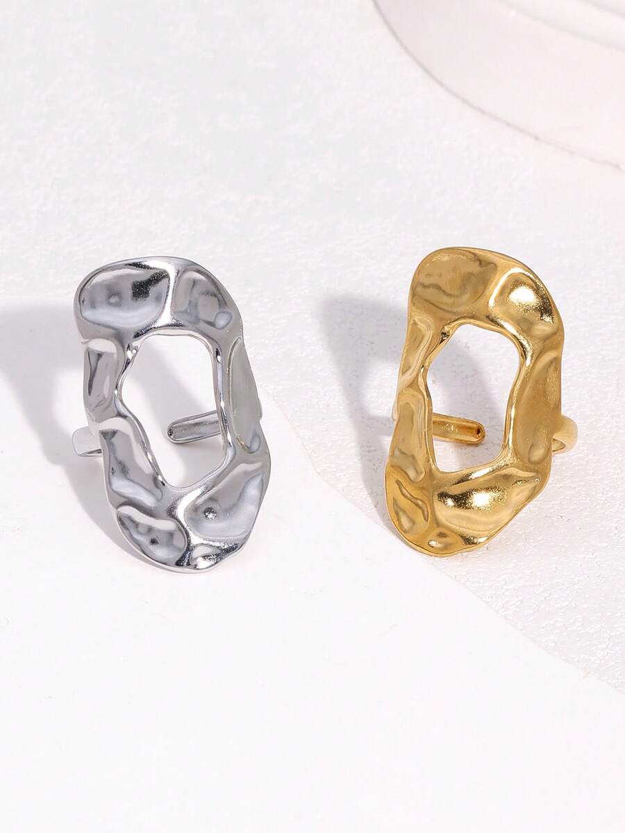 1pc Fashionable Asymmetrical Geometric Gold-Plated Stainless Steel Open Ring, Suitable For Women's Daily, Party And Date Wear